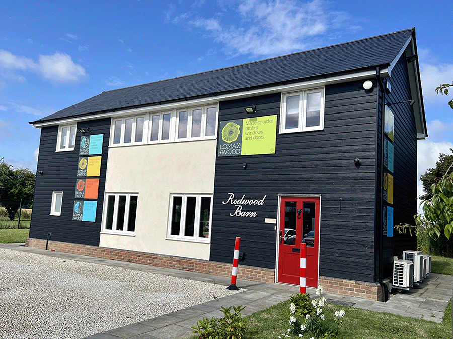 exterior shot of the lomax + wood showroom in redwood